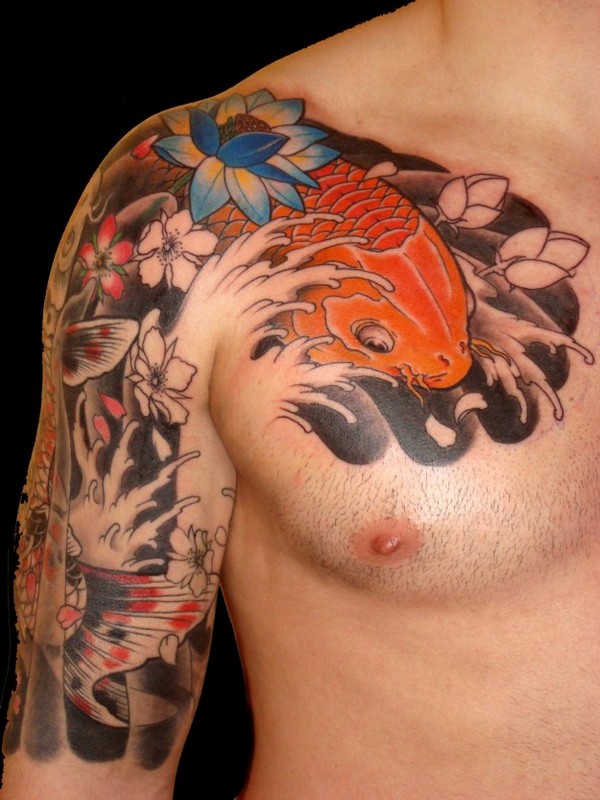 Japanese Koi Fish Chest Tattoo Design