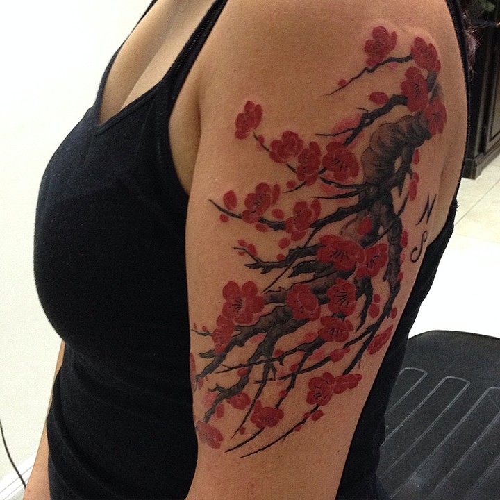 75+ Best Japanese Cherry Blossom Tattoo - Designs & Meanings 2019