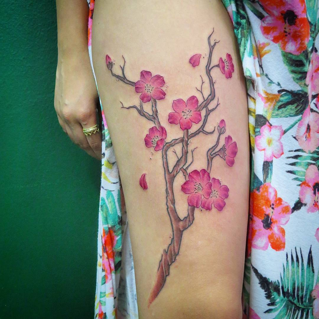 75+ Best Japanese Cherry Blossom Tattoo - Designs & Meanings 2019