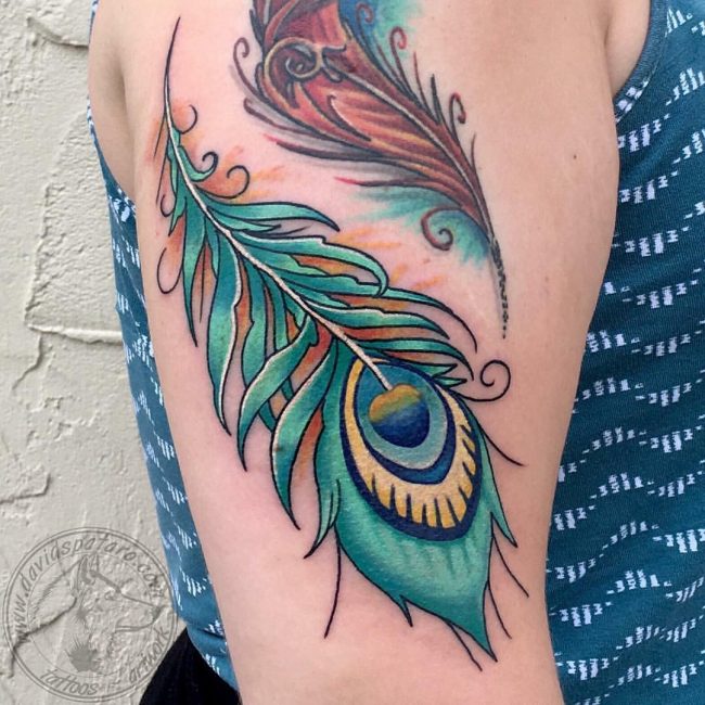 35 Colorful Peacock Feather Tattoo - Meaning & Designs (2019)