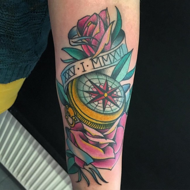 Rose and Compass Tattoo