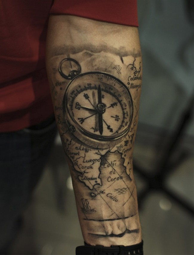 Rose and Compass Tattoo