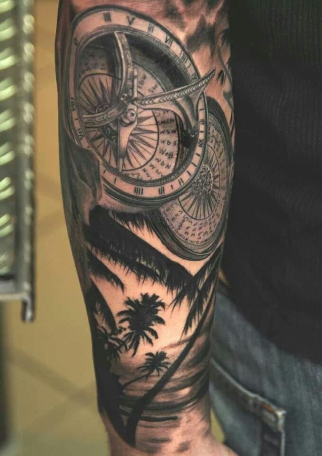 Rose and Compass Tattoo