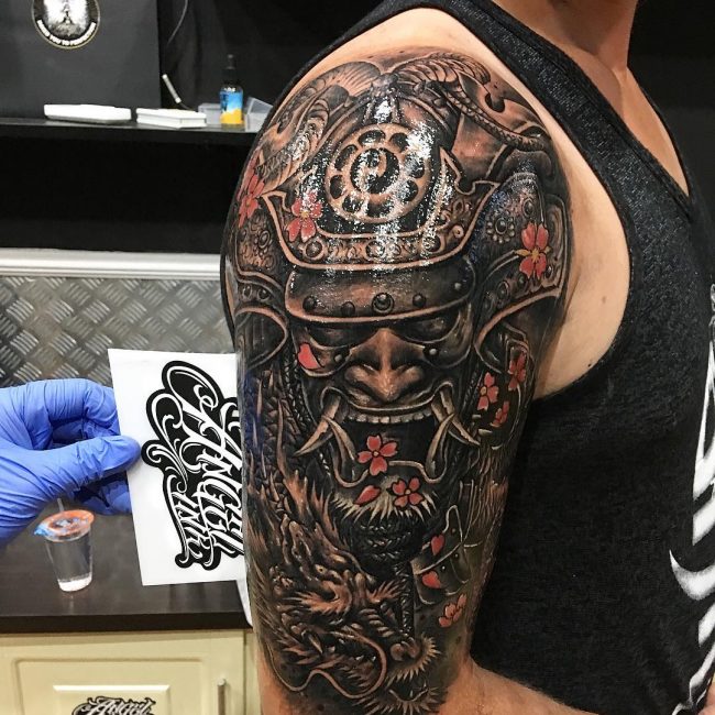 traditional samurai mask tattoo