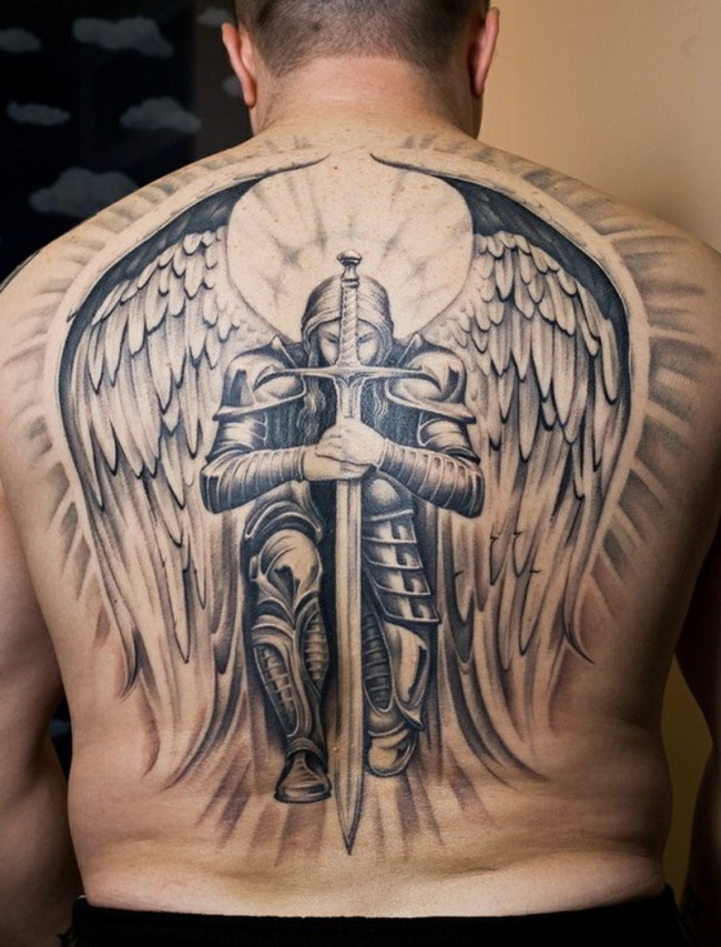 male warrior angel tattoo designs