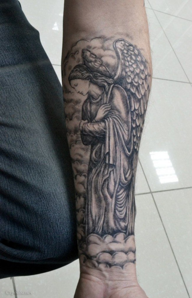 praying angel arm tattoos