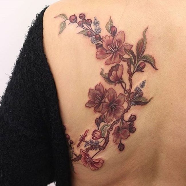 75+ Best Japanese Cherry Blossom Tattoo - Designs & Meanings 2019