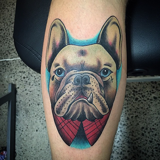 Neotraditional dog portrait and banner tattoo