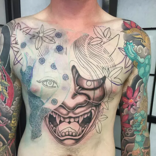 Japanese mask tattoos 