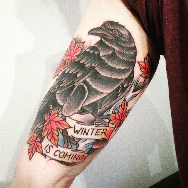 american traditional raven tattoo