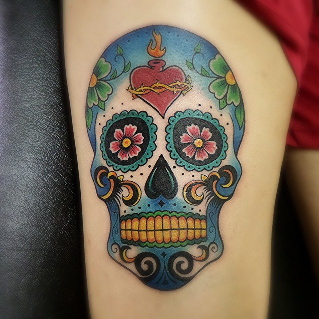 Sugar Skull Tattoo | By Dan Kubin at Nowhere Fast tattoo www… | Flickr