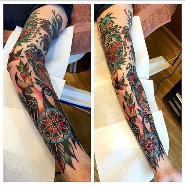 american traditional sleeve tattoos