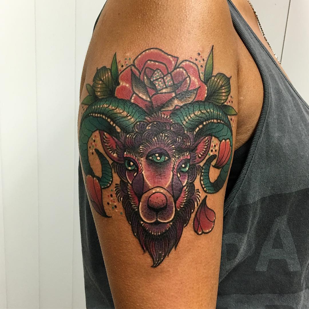 Tattoo Studio Shop Flash Single Aries Ram Zodiac Sign Horoscope 11” X 14