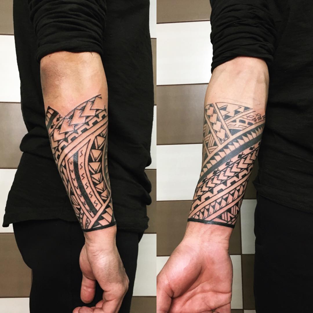 Thick Leather Cuff with Samoan tattoo art by Eugene Taase | NĀ KOA