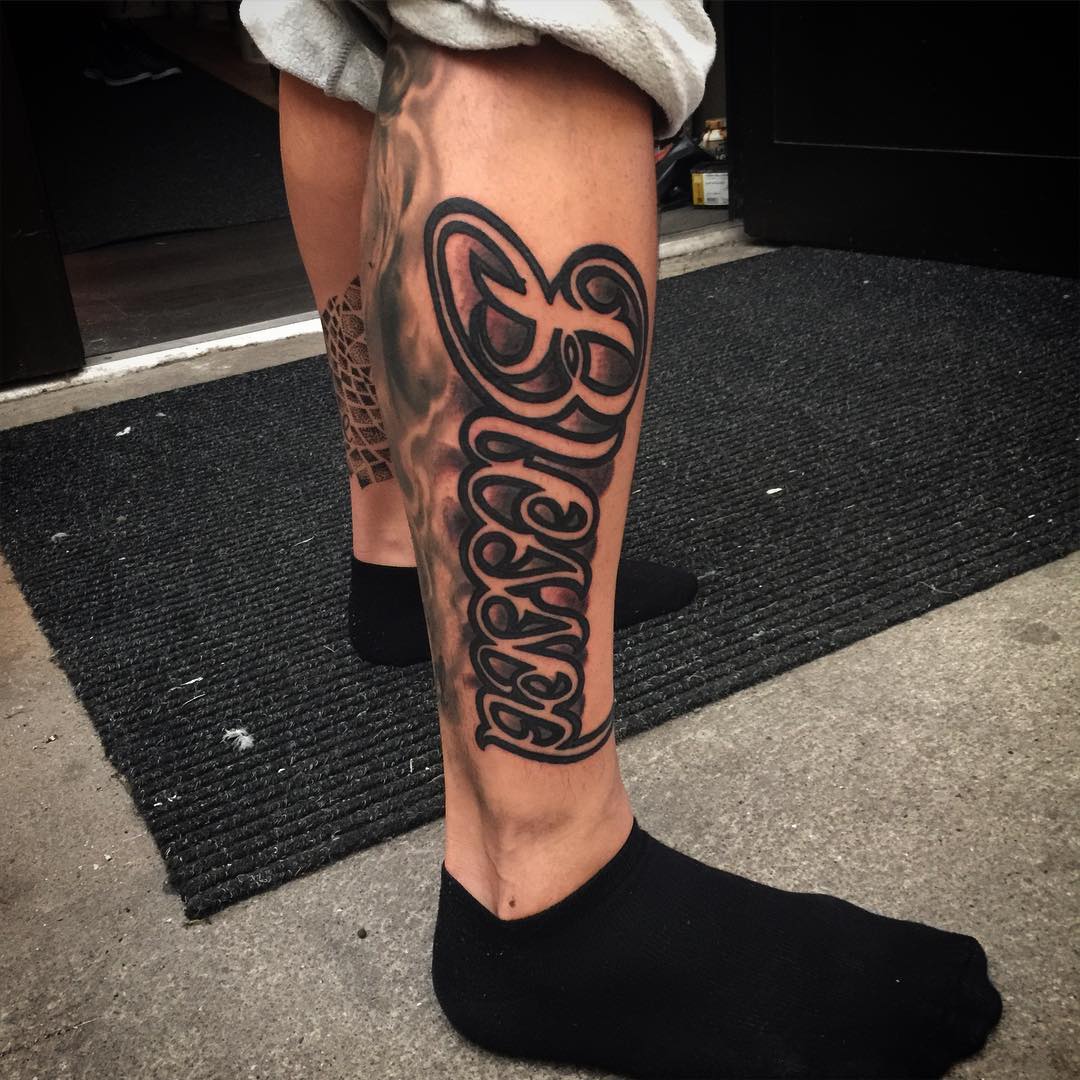Blessed leg tattoo