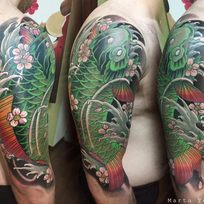 green koi fish tattoo designs