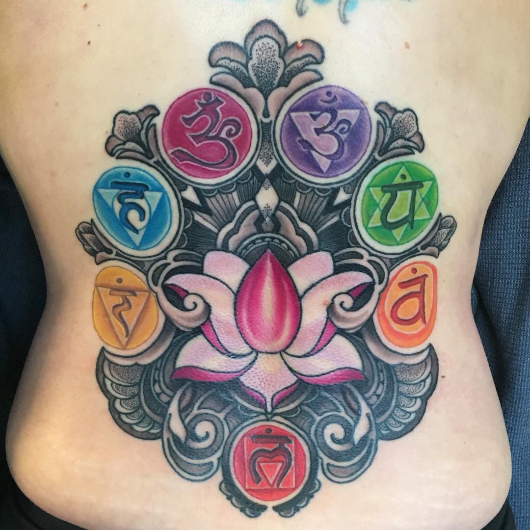 Skin Machine Tattoo Studio - Custom lotus with 7 chakras and unalome tattoo  by @nains_tattoos @skinmachinetattoo . #vybgyor #colors #7chakras # lotustattoo #backtattoo #inkedgirls #skinmachinetattoo | Facebook