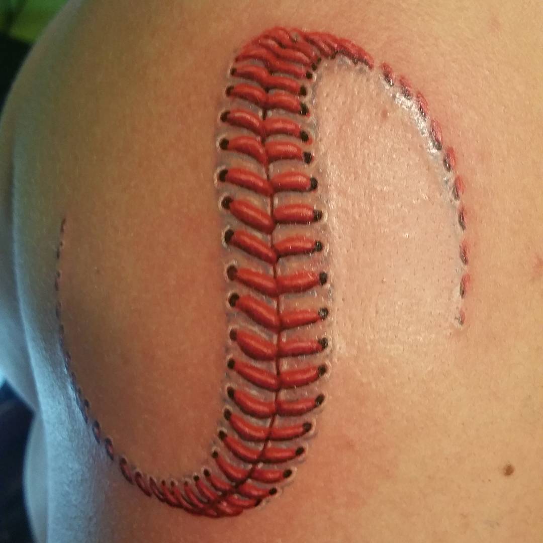 Baseball stitch cross tattoo