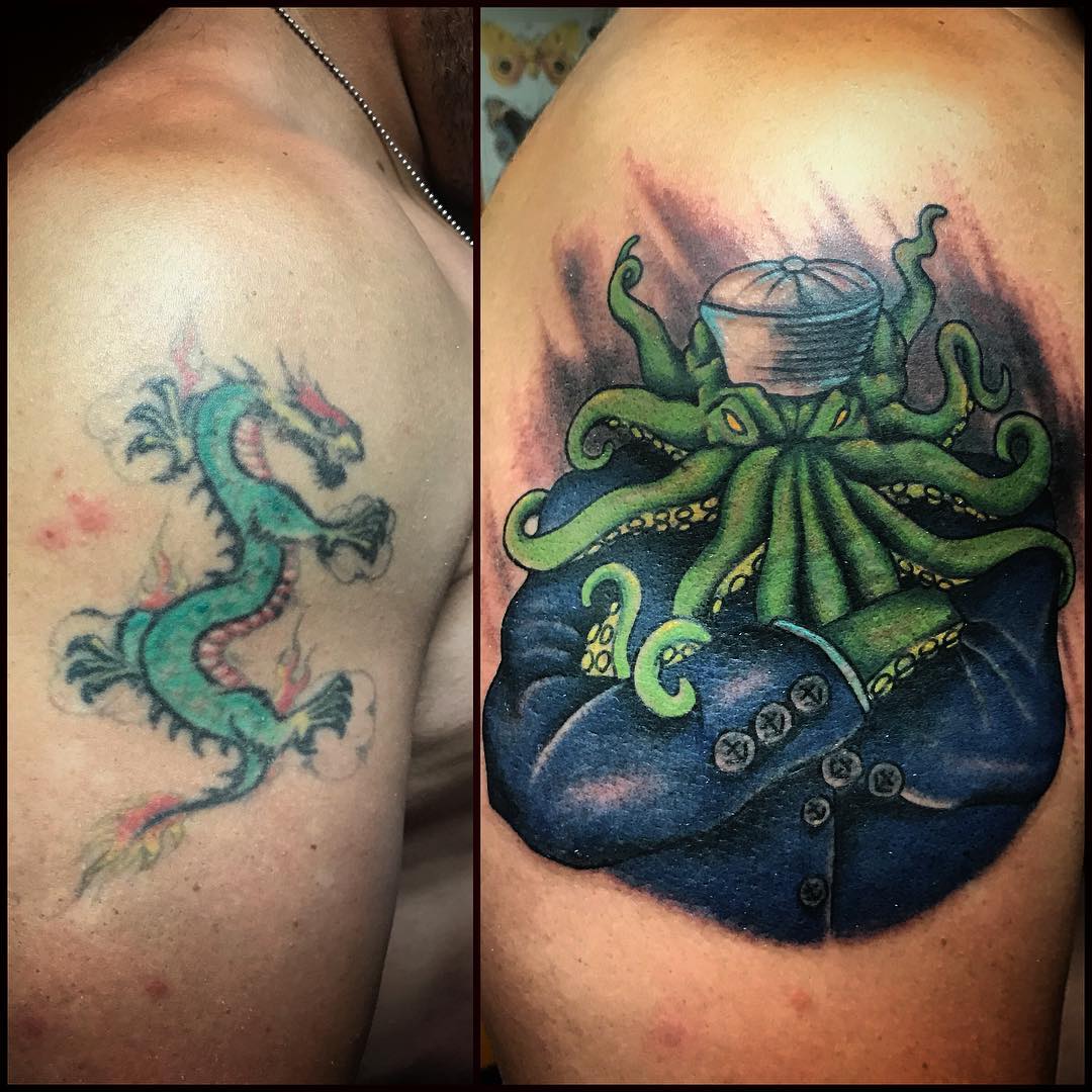 Перекрытие Татуировки до и после