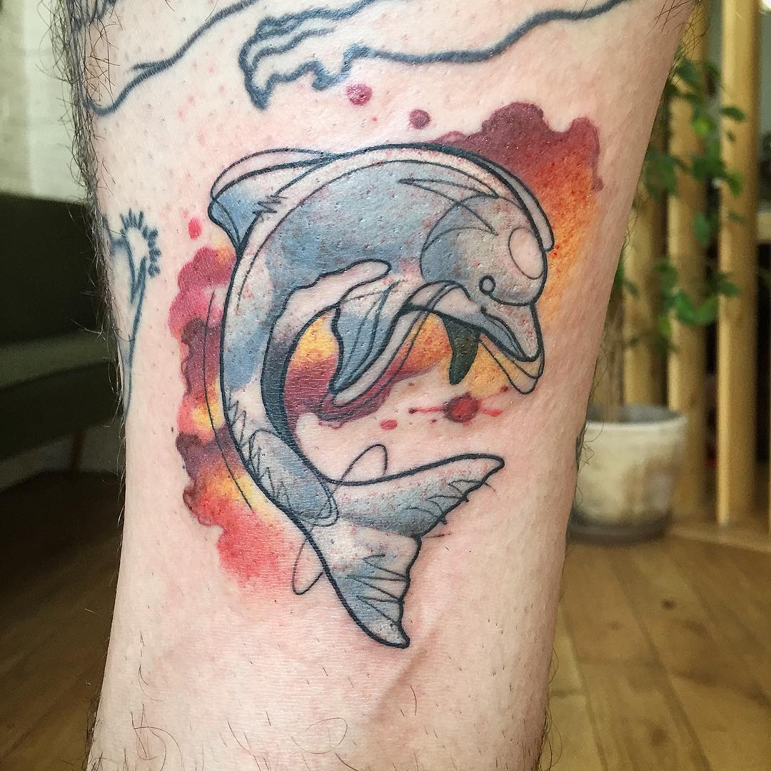 Тату Дельфин и акула