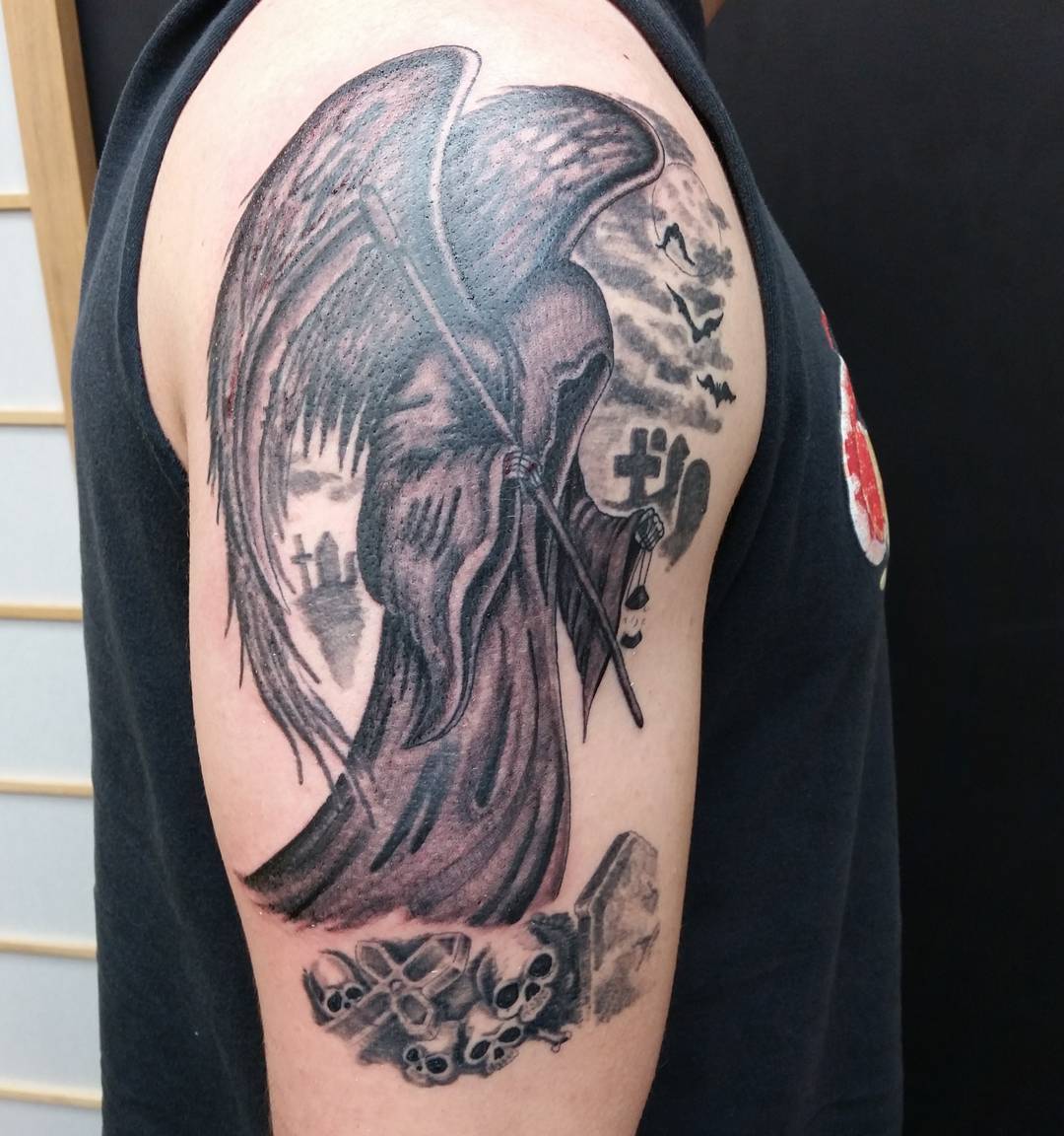 grim reaper smoking gun tattoo