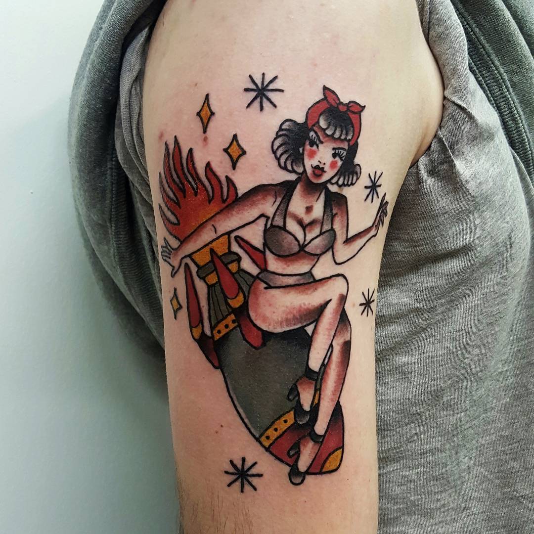 spooky pin up girl tattoo