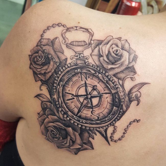 Rose and Compass Tattoo_