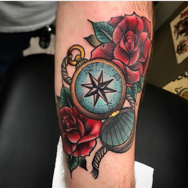 Rose and Compass Tattoo_