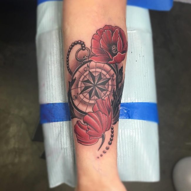 Rose and Compass Tattoo_