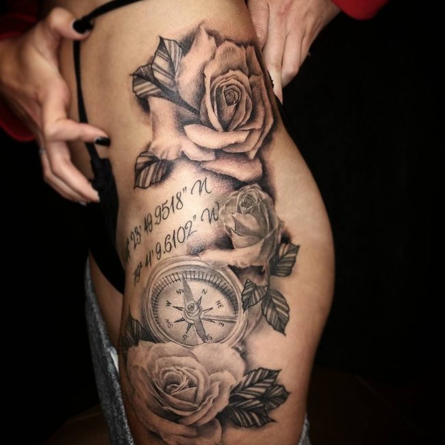 Rose and Compass Tattoo_