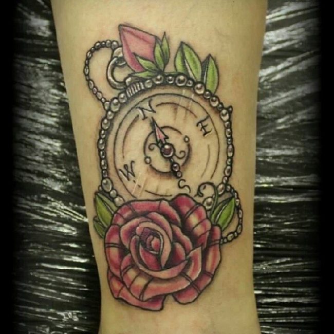 Rose and Compass Tattoo_