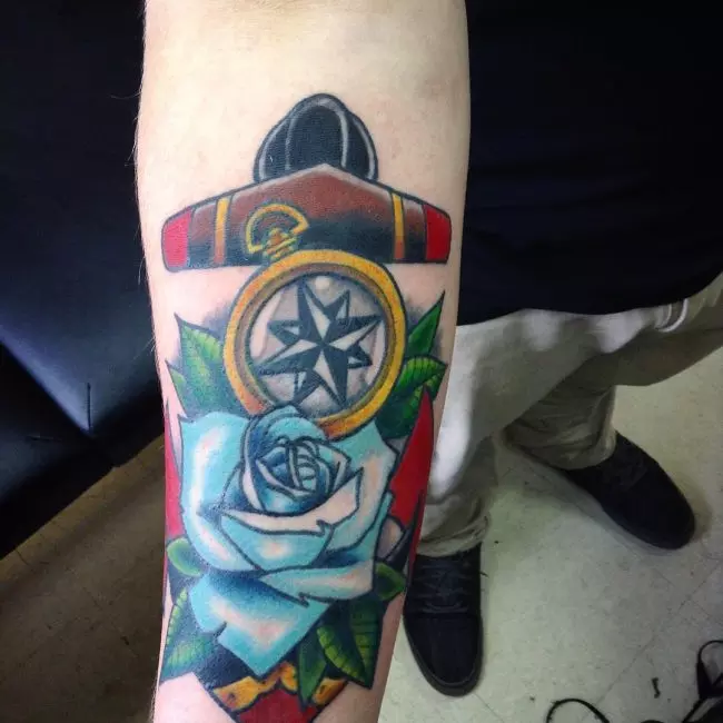 Rose and Compass Tattoo_