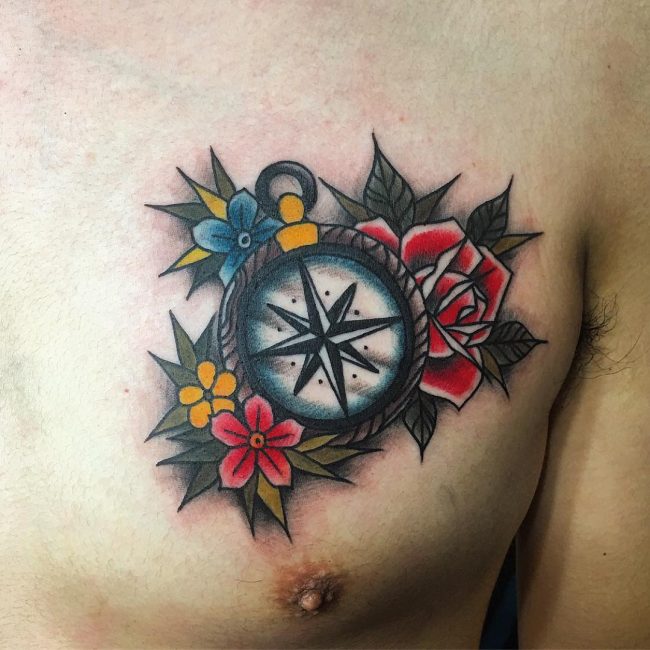 Rose and Compass Tattoo_