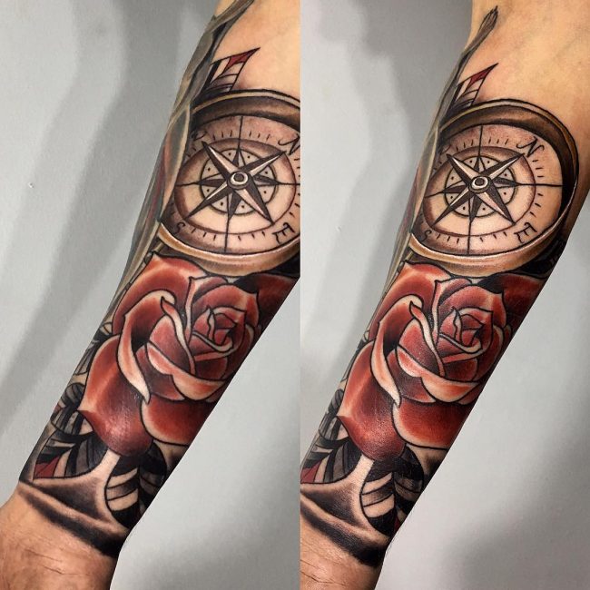 Rose and Compass Tattoo_