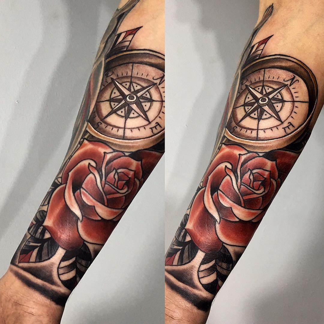 75 Rose And Compass Tattoo Designs And Meanings Choose Yours2019 4449