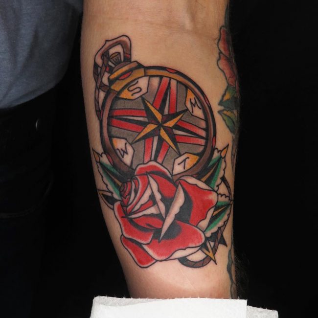 Rose and Compass Tattoo_