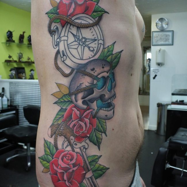 Rose and Compass Tattoo_