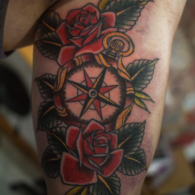 Rose and Compass Tattoo_