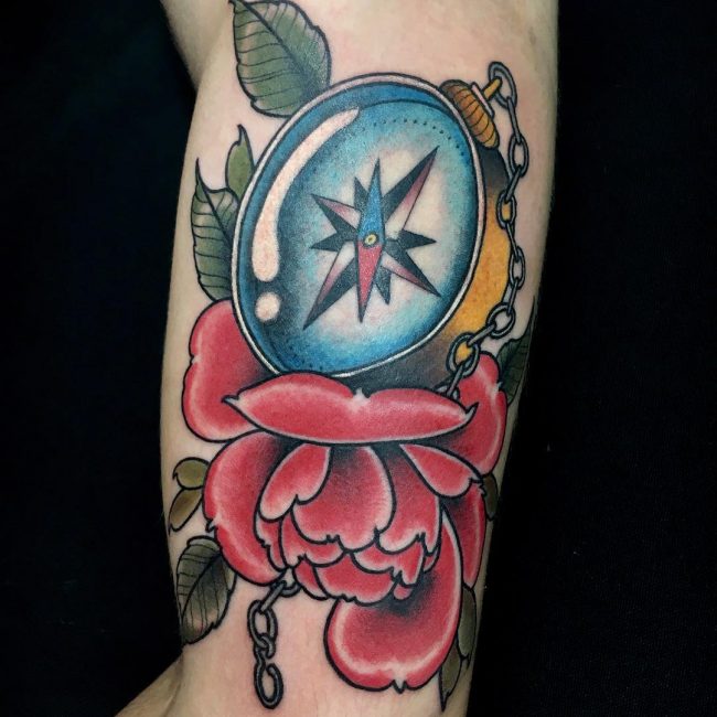 Rose and Compass Tattoo_