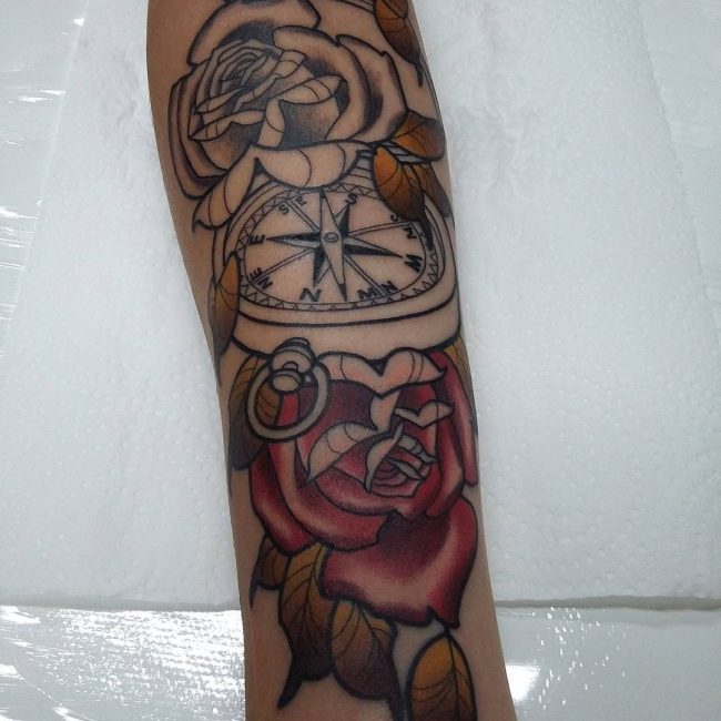 Rose and Compass Tattoo_