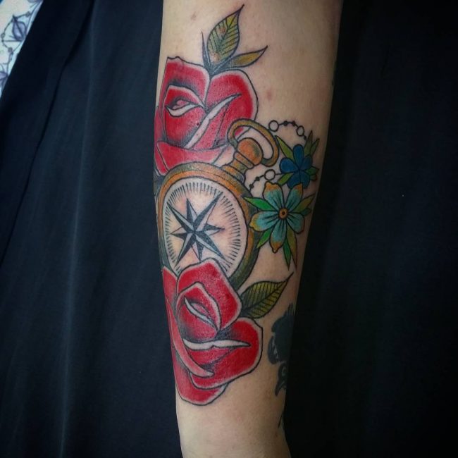 Rose and Compass Tattoo_