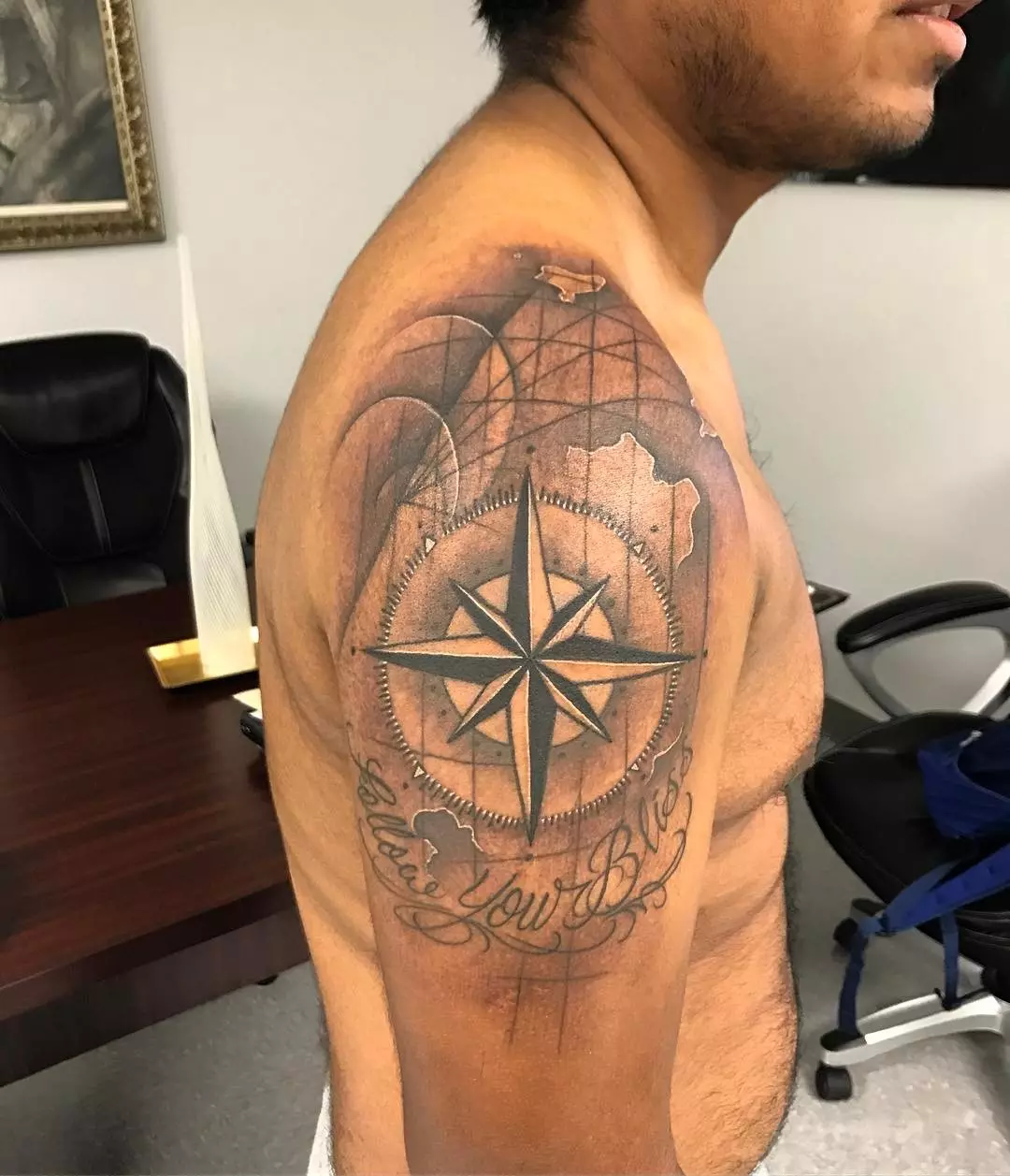 Rose And Compass Tattoo  7 