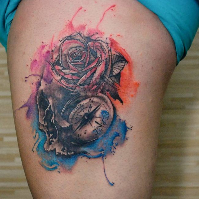 Rose and Compass Tattoo_