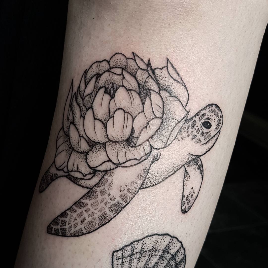Flower turtle tattoo