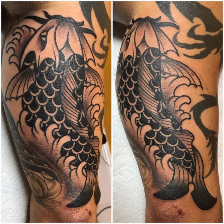 Forearm Koi Fish Tattoo Black And White - nazashiba